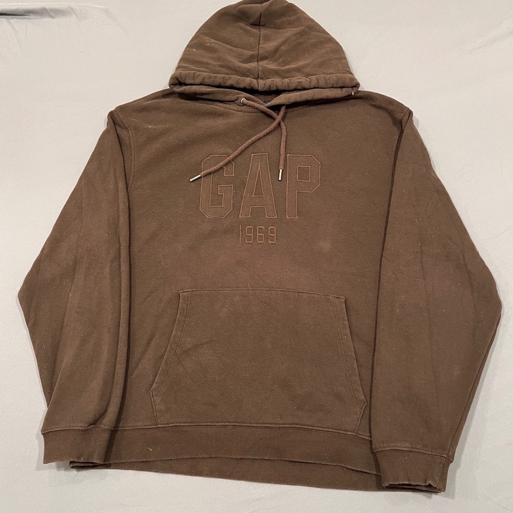 Gap 1969 Hoodie Brown Embroidered Logo Pullover Sweatshirt Mens Large Y2K